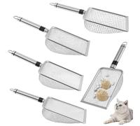 Cat Litter Scoop, 5pcs Stainless Steel 2/2.8/3.8/4.3/5mm Mesh Litter Cleaner Corner Shovels for Reptile Terrarium Sand Waste, Beach