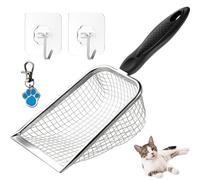 Cat Litter Scoop, Cat scooper for Litter Box Stainless Steel Cats Sturdy Mesh Scooper Kitty Litter Scoop with Long Handle Deep Shovel Sifter for All Litter Types Metal Cat Scooper for Litter Box