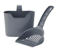 Cat Litter Scoop with Hanging Storage Holder - Strong PP Plastic Sifter for All Litter Types, Smooth Scraper Edge, Wide Slats, Space-Saving Design for Clean & Organised Litter Areas (Grey)