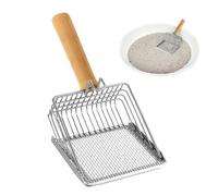 Cat Litter Scooper - Stainless Steel Cat Litter Scoop with Hook - Easy Cleaning Poop Lifter Stainless Steel Heavy Duty Shovel with Wooden Handle for Box Indoor Kitten