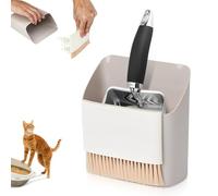 Cat Litter Scooper with Holder,Stainless Steel Litter Scoop+Multi-Functional Dustpan+Broom,Sturdy Mesh Scooper,Cat Caddy for Litter Scoop,Fast Sifting Kitty Poop Scooper Caddy Poop Scooper Stand