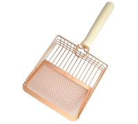 Cat Litter ScooperCat Litter Scoop, 4mm Grid & 8mm Bar Scoop, 5x5.5 Inch Large Cat Scooper with Wood Handle, Easy Wash Rose Gold Metal with Hook for Owners