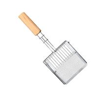 Cat Litter Shovel | Flat Head Metal Non Stick Poop Scoop with Fine Mesh | Push-Pull Design Portable Cat Supplies with Wood Handle for Home, Pet Kittens