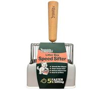 Cat Litter Speed Sifter with Base, Premium Kitty Clump Scoop, Litter Box Cleaner, Quick Kitty Litter Sifter, Comfortable Beech Wood Grip, Washable Base Stand, Heavy Duty Cat Litter Box Scooper