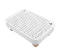 Cat Litter Step Catcher with Raised Wooden Legs White ABS | Vertical Slot Sand Separation Step, Detachable Barrier Base, Nonslip Foot Pads, for Older Cats and Small Cats