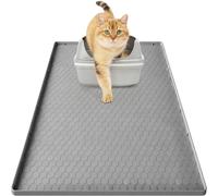 Cat Litter Trapping Mat with Raised Edge, 86 x 56 cm Extra-Large Silicone Dog Feeding Mats, Bathroom Durable Waterproof Mats, Easy to Clean Non-Slip Pet Food Mat for Small, Medium, Large Pets (Grey)
