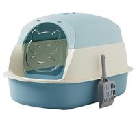 Cat Litter Tray Box Cat Litter Box With Lid, Covered Litter Box High Sides, Large Kitty Litter Box,Easy Clean Litter Box For Cats(Blue)