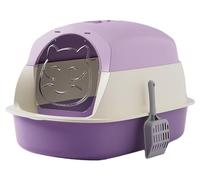 Cat Litter Tray Box Cat Litter Box With Lid, Covered Litter Box High Sides, Large Kitty Litter Box,Easy Clean Litter Box For Cats(Purple)