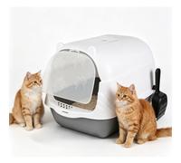 Cat Litter Tray Box, Large Detachable Hooded Grey Litter Box with Charcoal Filter, High Sided Rim Big Extra Spacious, with Cat Litter Scoop, 51 x 37 x 36cm (Grey)