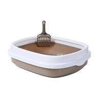cat litter tray， Cat Litter Tray Plastic Kitty Litter Pen Low Open Front Toilet Enclosure Ideal for cats to use for toileting 55cmx45cmx16.5cm Five colours(Brown)