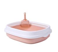 cat litter tray， Cat Litter Tray Plastic Kitty Litter Pen Low Open Front Toilet Enclosure Ideal for cats to use for toileting 55cmx45cmx16.5cm Five colours(Pink)