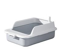 cat litter tray, Cat Litter Tray with Extra High Rim and Sieve Insert Warm Grey Ideal for cats to use for toileting 53cmx38cmx20cm