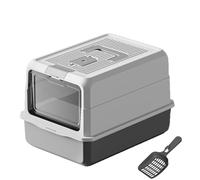 Cat Litter Tray, Extra Large Cat Litter Box with Lid, Scoop, Removable and Leak-Proof Enclosed, Easy Clean Odour Control,Non Stick Surface, (Grey)