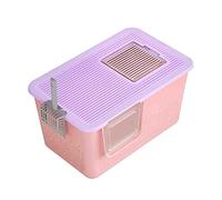 cat litter tray， Extra Large Cat Litter Tray, Lid and Pet Litter Shovel,Enclosed Oversized Splash Proof Cat Toilet,Front Entry Top Exit(Pink)