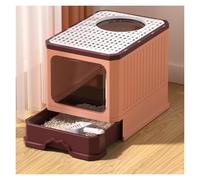Cat Litter Tray, Foldable Box with Lid, with Scoop, Top Entry Anti-Splashing Toilet(Yellow One Size,Orange)