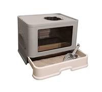 cat litter tray， Foldable Cat Litter Tray with Lid,Large Space Pet Toilet Boxes with Cat Litter Scoop,Closed Litter Box Pull-Out Drawer,Easy Cleaning(Grey)