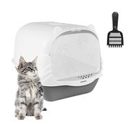 Cat Litter Tray, Grey Cat Hooded Litter Box with lid, Extra Large Hooded Trays with Filter and Scoop, Anti-Spillage, Long Wide Adult Big Cats XL Plastic Pet Toilet Enclosed Box, Easy to Clean