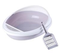 Cat Litter Tray Home Use Cat Litter Box With Scooper With Frame Open Cats Kitten Pan Anti-Leaking(Grey)