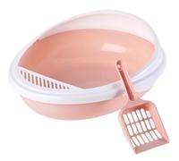 Cat Litter Tray Home Use Cat Litter Box With Scooper With Frame Open Cats Kitten Pan Anti-Leaking(Pink)
