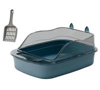 Cat Litter Tray Home Use Kitten Toilet Splashproof High Sides Large Bedpan Cartoon Shape Cat Litter Basin Tray Anti-Leaking(Blue)