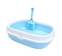 Cat Litter Tray Kitten Toilet Durable Splashproof Container with Scoop for Indoor Cats Kitty Pan Heighten, j(Light Blue)