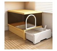 Cat Litter Tray, Large Box with Lid & Scoop, Hooded Toilet, Front Entry Top Exit Door(Yellow One Size,Yellow)