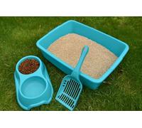 Cat Litter Tray Large Open Top 46cm, cat dog litter tray indoor outdoor use Sturdy, Deep & Easy to Clean - Stackable & Odour-free Litter Tray (Set of 3 (Teal/Aqua))