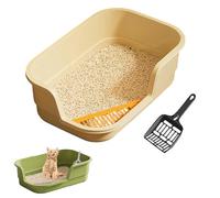 Cat Litter Tray, Non-Stick Cat Litter Tray, Large Cat Litter Tray with Strainer System, Portable Cat Litter Tray with Splash Guard on the Sides, Cat Litter Tray, Sandpit for Cats (Beige)