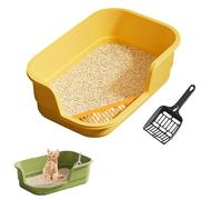 Cat Litter Tray, Non-Stick Cat Litter Tray, Large Cat Litter Tray with Strainer System, Portable Cat Litter Tray with Splash Guard on the Sides, Cat Litter Tray, Sandpit for Cats (Yellow)