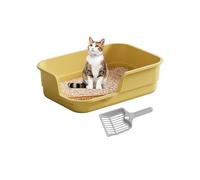 Cat Litter Tray, Partially Closed High Sides with Scoop, Easy to Clean for Multiple Cats, for Odour Control, Cleaning, Kittens, Seniors, Pets, Home, Household, Hotel, Balcony