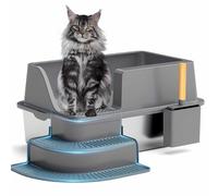 Cat Litter Tray, Premium Stainless Steel Cat Litter Box,Kitten Litters Trays With Open Top, 31cm High Sided Cats Litters Box Anti-Spillage and 60cm Extra Large Litter-Tray for All Cats,with Litter-Sco