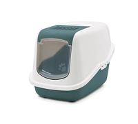 cat litter tray - Savic Nestor - green - closed - with lid - fold-down front - carbon filter - modern design - 56x39x38.5 cm