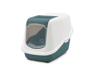 cat litter tray - Savic Nestor - green - closed - with lid - fold-down front - carbon filter - modern design - 56x39x38.5 cm