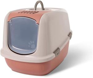 cat litter tray - Savic Nestor Jumbo - champagne pink/terracotta - XXL - fold-down front - high back - carbon filter - 66.5x48.5x46.5 cm