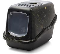 Cat Litter Tray - Savic Nestor Marble - Black/Gold - Marble Design - Folding Front - Raised Back - Carbon Filter - 56 x 39 x 38.5 cm