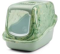 cat litter tray - Savic Nestor Marble Green - green marble - closed - fold-down front - high back - carbon filter - 56x39x38 cm