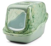 cat litter tray - Savic Nestor Marble Green - green marble - closed - fold-down front - high back - carbon filter - 56x39x38 cm