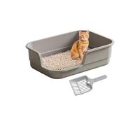Cat Litter Tray, Semi Enclosed, Easy to Clean with Scoop, Easy to Clean for Multiple Cats, for Odour Control, Indoor, Kittens, Elderly, Home, Office, Apartment, Living Room