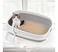 Cat Litter Tray Semi Enclosed Pet Toilet with Easy Entry Design Non Slip Base Odor Control for Small Cats Puppies Animals Potty Toilet (1 PACK)