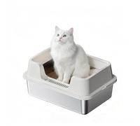 Cat Litter Tray - Stainless Steel Cat Litter Box Big Open Litterbox Easy to Clean, Leak-Proof, Removable Enclosure, Large Metal Litter Tray with Litter Scoop for All Cats 50 x 36 x 27 cm
