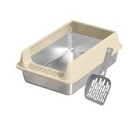 Cat Litter Tray - Stainless Steel Cat Litter Tray, Splash-proof with Shovel, Urine Leakage Protected Animal Supplies, Stable Hygienic, Cat Accessories for Small Medium Cats, Home, Garden, Balcony