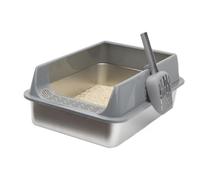 Cat Litter Tray - Thickened Cat Litter Tray, Semi-Closed Design, Easy to Clean Scoop Included, Durable PP and Stainless Steel Construction | For Indoor, Dorm
