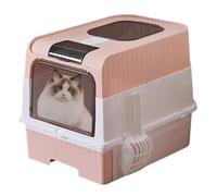 Cat Litter Tray with Hood, with Scoop, Lightweight Odour Control Strainer, Foldable Border for Indoor Corner, Easy to Clean