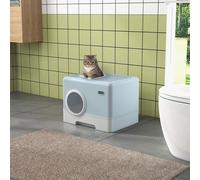 Cat Litter Tray with Lid, Hood Litter Box with Tray, Scoop PawHut Grey One Size