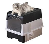 Cat Litter Tray with Lid Odour Neutralising Hood Cat Litter Tray Foldable with Shovel for Indoor, Corner and On the Go