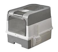 Cat Litter Tray with Lid - Odour Neutralising Hood Cat Litter Tray Foldable with Shovel for Indoor, Corner and On the Go
