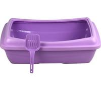 Cat Litter Tray with Scoop Kitten Waste Open Deep Toilet Loo Tray Box Matching Scoop Set (Light Purple, L)