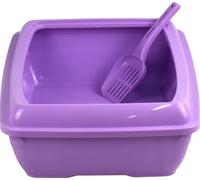 Cat Litter Tray with Scoop Kitten Waste Open Deep Toilet Loo Tray Box Matching Scoop Set (Light Purple, M)