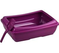 Cat Litter Tray with Scoop Kitten Waste Open Deep Toilet Loo Tray Box Matching Scoop Set (Purple, M)