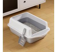 Cat Litter Tray with Scoop | Large Open-Top Plastic Litter Box | Deep Tray with Detachable Rim | Easy Clean Kitty Litter Box